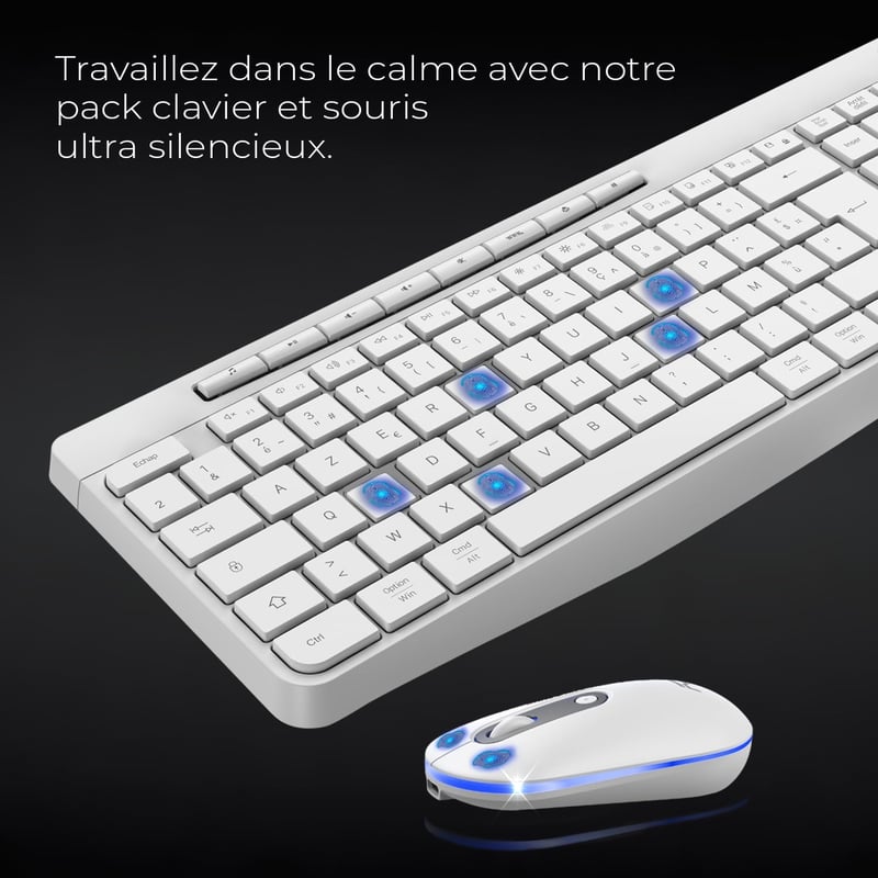 AD ADVANCE R-Type Vezeték Nélküli Billentyűzet-Egér Szett - RGB Háttérvilágítás, Csendes Gombok, 1600 DPI, Újratölthető, PC/Mac/Laptop