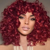 PORSMEER Rövid Vörös Afro Paróka Göndör Frufruval - Halloween, Cosplay Jelmezekhez 7