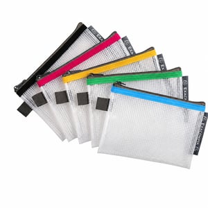 Penar cu fermoar Exacompta 34120E EVA, format A6, culori asortate, set 6 bucăți, etui transparent din plasă, organizator pentru documente și papetărie
