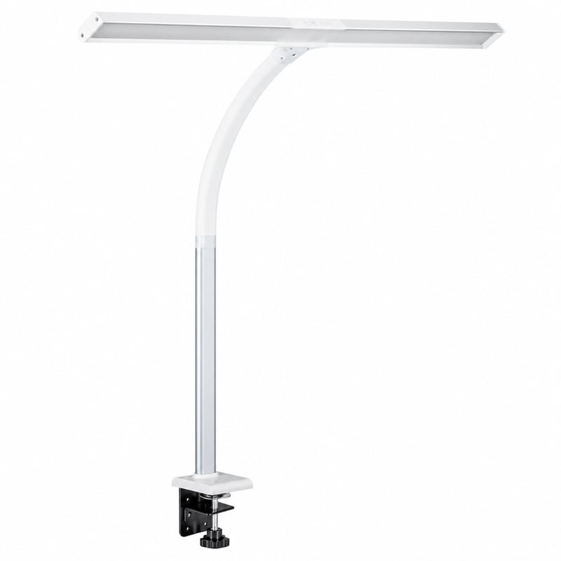 Lampă de birou cu clemă LED FeinTech LTL00320E 80 — defectă, pentru piese: nu se alimentează, conector ars (stare: vezi poza 2)