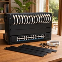 Kancelársky sieťový set: 1x Cat8 kábel + 1x patch panel + 6x záslepka + 1x 24-port PoE+ switch 1