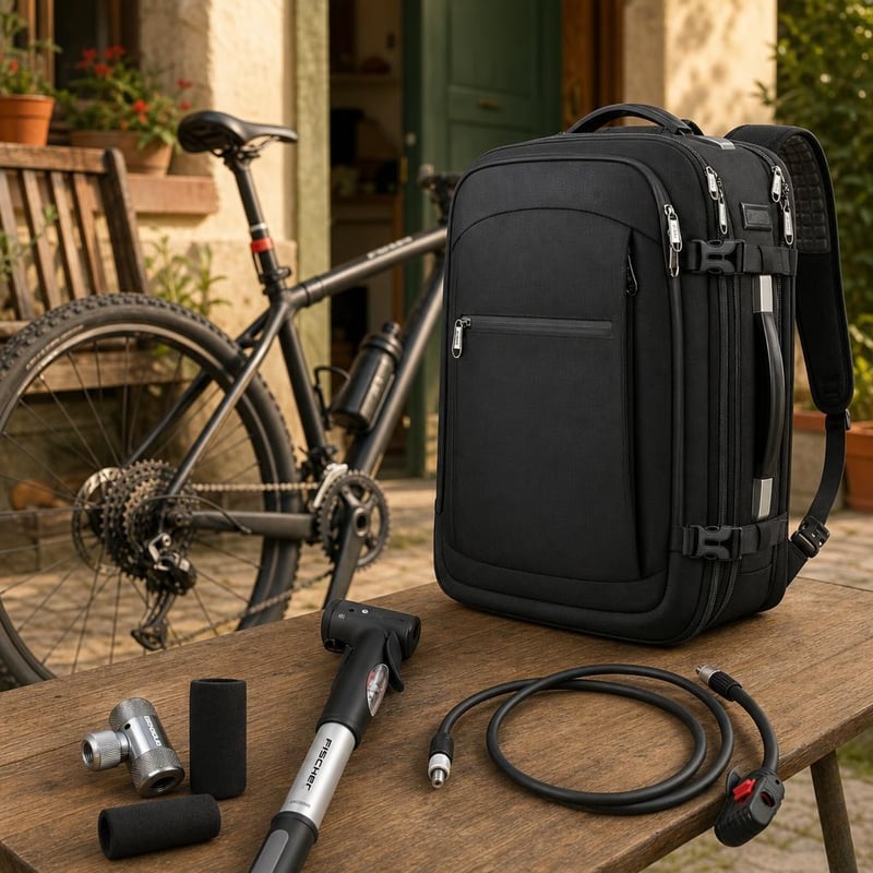 Set za popravak guma: mini pumpa s manometrom + CO2 pumpa + crijevo + ruksak 60L