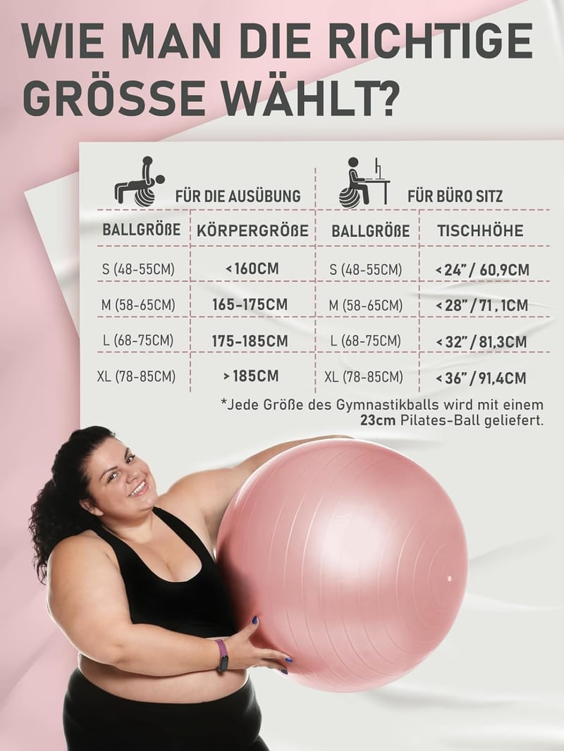PhysKcal Fitness Labda Szett - 55 cm Tornalabda és 23 cm Pilates Labda, Csúszásmentes Ülőlabda, Egyensúlyozó Labda Jógához, Otthoni Edzéshez
