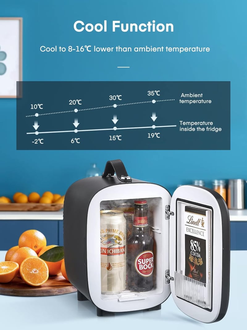 FOHERE Mini Hűtő 5L - Hordozható Hűtőszekrény 6 Dobozos Kapacitással, 12V/220V/USB Tápellátás, Csendes Működés Kozmetikumokhoz, Italokhoz, O
