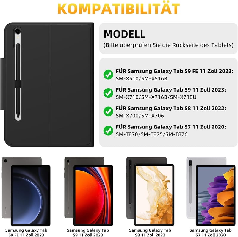 GOKOCO Magic Keyboard Tok Samsung Galaxy Tablet S9FE/S9/S8/S7 11" Készülékekhez - Állítható Háttérvilágítású Billentyűzet Érintőpaddal, Feke