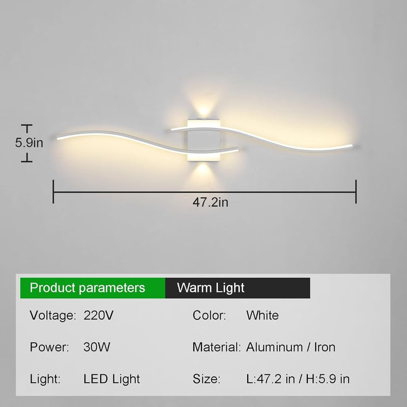 minifair 120 cm Modern Fali LED Lámpa - Fehér Akril Világítás Kiegészítő Fényforrással, Folyosóhoz, Lépcsőházba, Nappaliba, Fürdőszobába, 