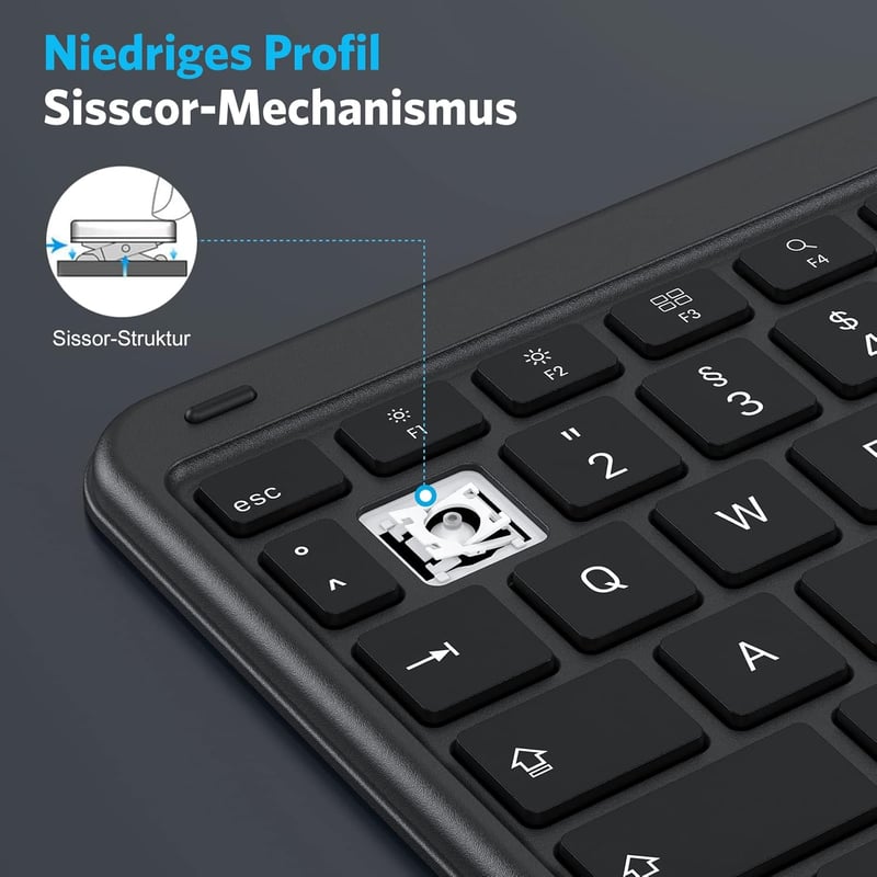 Emetok 7 színű háttérvilágítású német QWERTZ Bluetooth billentyűzet trackpaddal iPad-hez