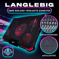 KLIM Cyclone Laptop Hűtő és Állvány - 5 Ventilátoros Hűtőpad Túlmelegedés Ellen - Kompatibilis PC, PS4, Xbox One Készülékekkel - Piros - red 7