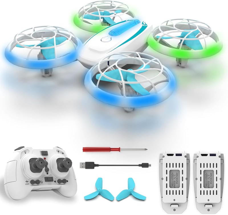 Wipkviey T18 Mini Drón Gyerekeknek - LED Fényekkel, 360° Forgással, Magasságtartással, Fejnélküli Móddal, 16 Perc Repülési Idővel, 2 Akkumul