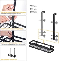 OSDUE Fekete Rozsdamentes Acél Zuhanytartó Polc - Fúrás Nélküli Fürdőszobai Tároló 2 Akasztóval, 4cm-es Üvegfalra, Szellőző Rácsdesign 5