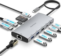 RSHTECH 11 az 1-ben MacBook Dokkoló - 8K/4K HDMI, USB 3.2/3.0, 100W PD, SD/TF, Gigabit Ethernet - Két Monitoros USB-C Hub Windows/Linux/Mac  1