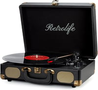 Hordozható Bluetooth lemezjátszó 3 sebességgel, beépített hangszórókkal - Bőrönd stílusú vinyl lejátszó 1
