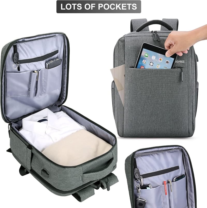 HOMIEE 15,6" Vízálló Üzleti Laptop Hátizsák USB Töltőporttal, Repülőgép Kézipoggyász Méretű