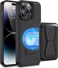 iPhone 14 Pro MagSafe Bőr Pénztárcatartó Tok Fekete - Mágneses, Kitámasztható 1