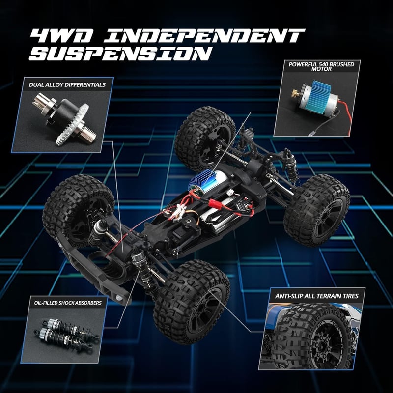DEERC 9205E RC Autó 1:10 Távirányítós Terepjáró 48 km/h Sebességű 4WD Monster Truck Buggy 2 Akkumulátorral, 100m Hatótávolsággal