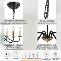 MRHYSWD Arany-Fekete Csillár 6 Izzóval - Modern Vintage Függőlámpa Állítható Magassággal Nappaliba, Konyhába, Étkezőbe, Hálószobába 7