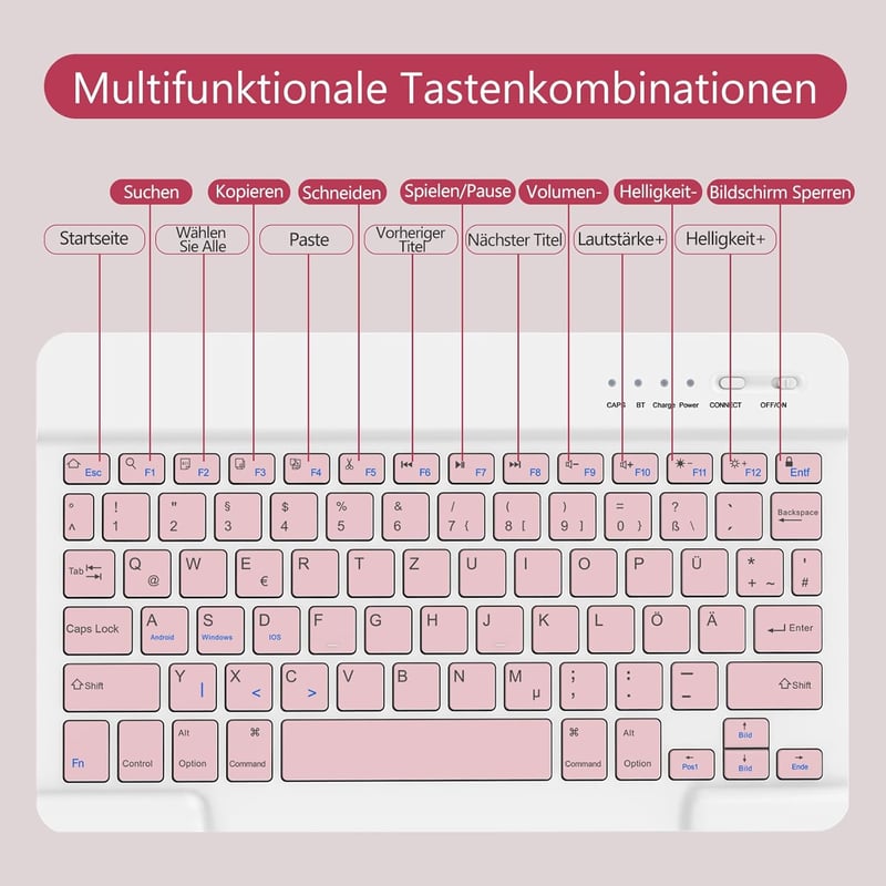 TQQ iPad A16 11/10 Generációs Védőtok Levehető Bluetooth Billentyűzettel - QWERTZ Német Kiosztás, Mágneses Csatlakozás, Hosszú Üzemidő