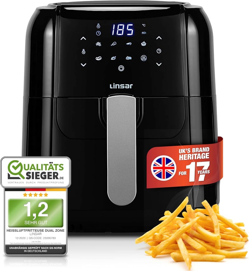 Linsar Forrólevegős Fritőz 5.5L - Érintőképernyős Airfryer Időzítővel és Melegen tartó Funkcióval - 1400W