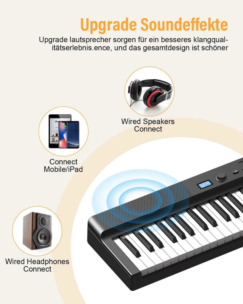 OYAYO Összehajtható Digitális Zongora 88 Billentyűvel - Bluetooth, MIDI, USB Csatlakozás, Félig Súlyozott Billentyűzet, Tartópedállal és Hor
