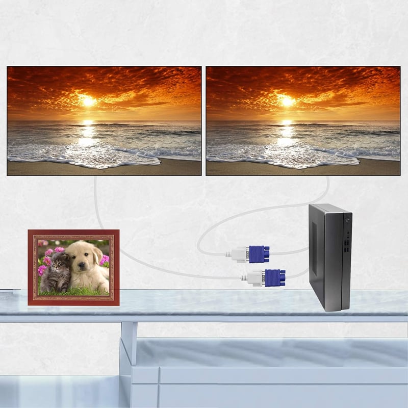 YIONESHOP VGA Y Elosztó Kábel - 1 Apa 2 Anya Csatlakozó, 15cm, Kék - Monitor Duplikáló Adapter Laptophoz, Plug & Play, Zavarszűrős