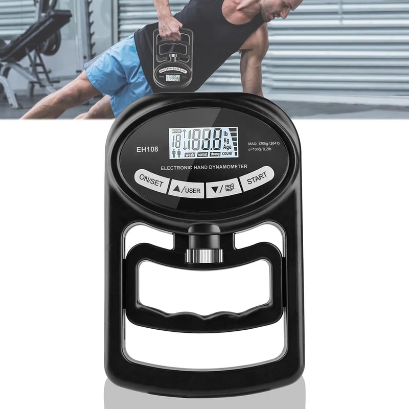 OSDUE Digitális Kézerőmérő, Fekete, 120kg-os, USB-töltős