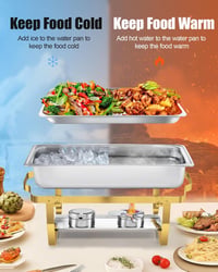 WENMILY 9L Rozsdamentes Acél Ételmelegítő Szett - 2 db Arany Színű Négyzetes Chafing Dish Tálalóedény Gördülő Peremmel, Partikra és Büféaszt 8