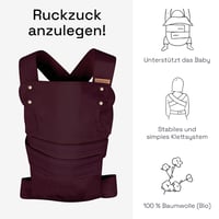 marsupi Babahordozó - Újszülötteknek Születéstől 15 kg-ig - Tépőzáras Rögzítés - Könnyű és Kompakt Kialakítás - 100% Pamut - Classic/Berry S 2