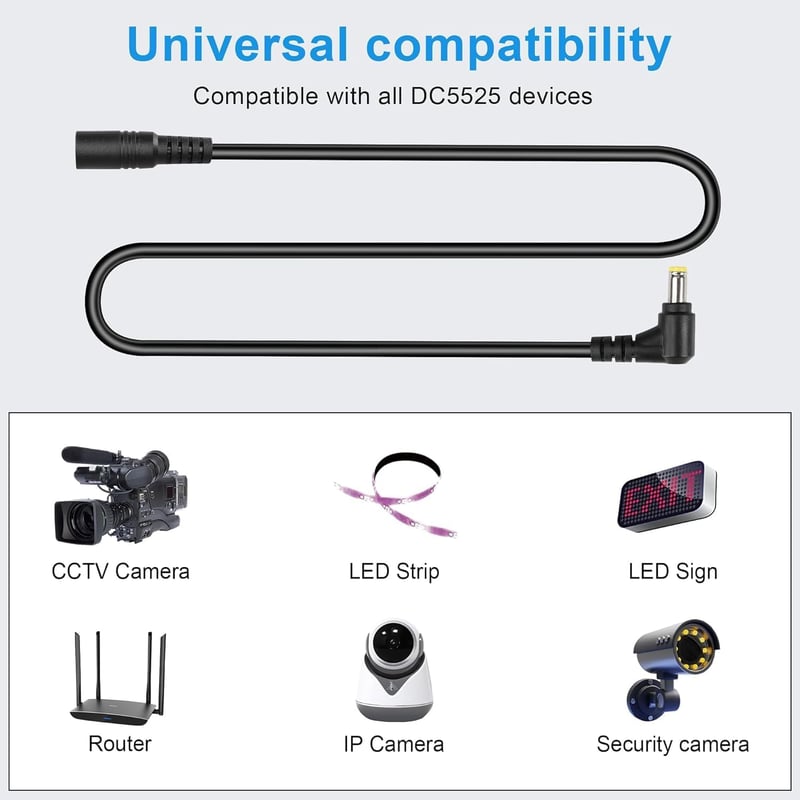 GINTOOYUN DC 5.5x2.5mm Hosszabbító Kábel, 90 Fokos, 3m, 18AWG Réz Tápkábel Biztonsági Kamerákhoz, LED Szalaghoz, CCTV Rendszerekhez