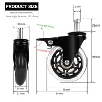 YAOBLUESEA Irodai Szék Görgők 5db - 11x22mm Univerzális Csendes Padlóvédő Kerekek 75mm - Parketta, Laminált Padló Kompatibilis Forgószék Alk 6