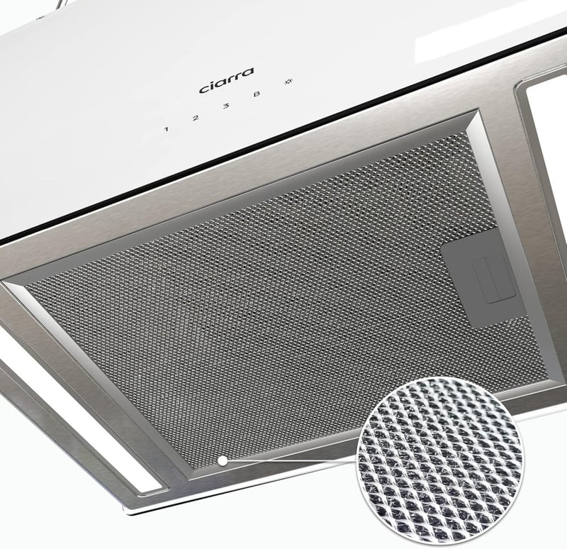 CIARRA CBCS4850 A+++ Sziget Páraelszívó 48 cm 700 m³/h WiFi Vezérléssel, 4 Fokozatú, LED Világítással, Szénszűrős, Rozsdamentes Acél