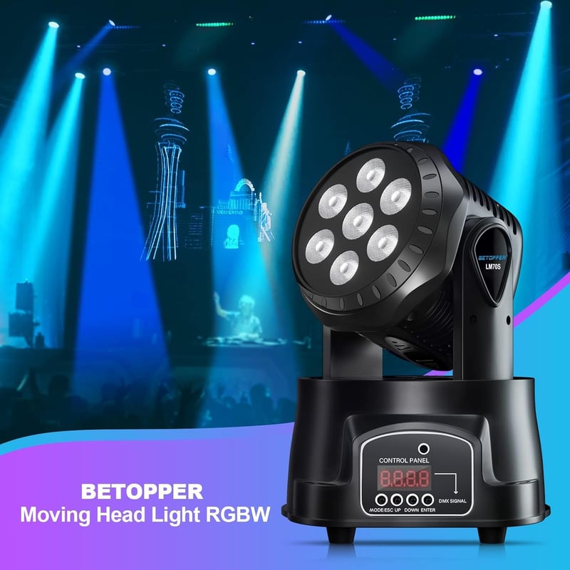 BETOPPER 2db RGBW LED mozgófejes partyfény távirányítóval, DMX és hangvezérléssel