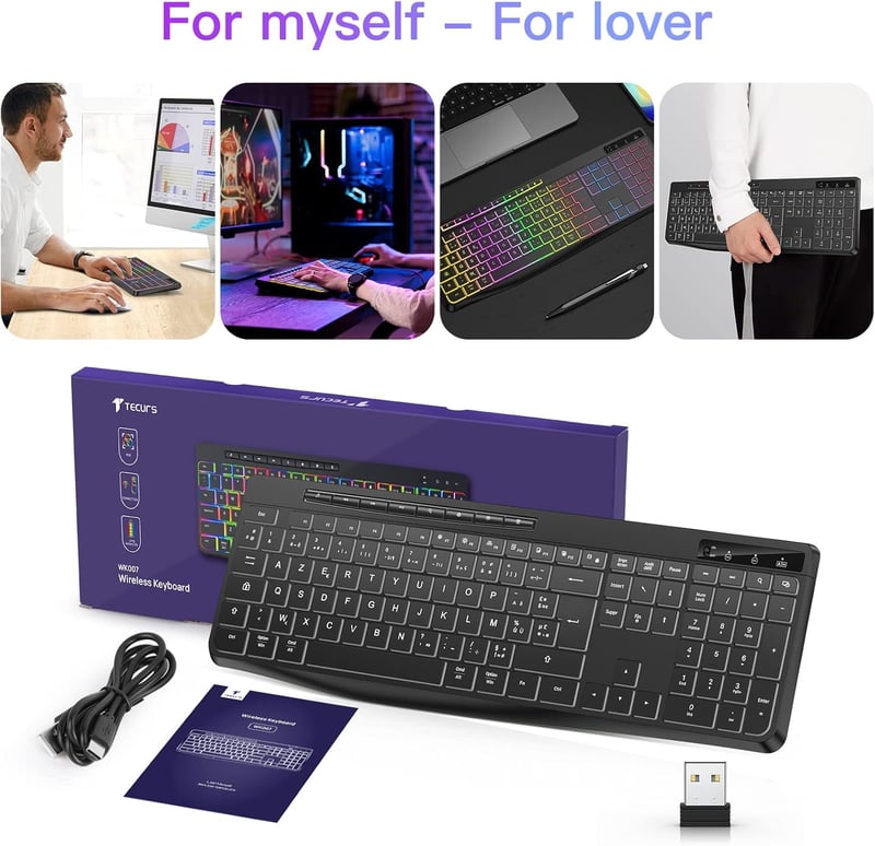 TECURS Vezeték Nélküli Gamer Billentyűzet - Csendes, RGB, Vízálló, Xbox Kompatibilis