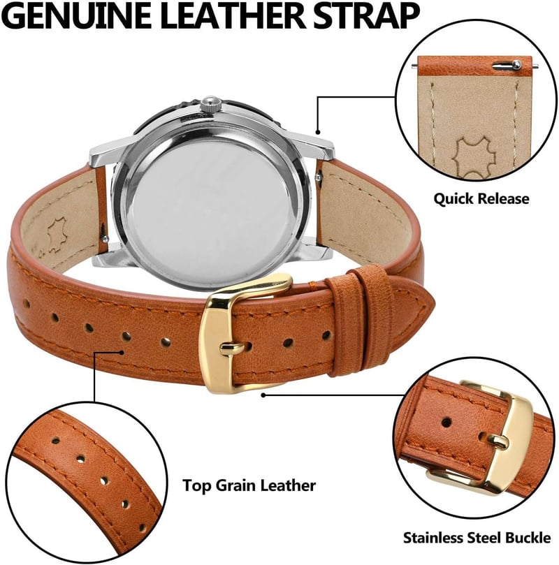 Bisonstrap Elegáns Bőr Óraszíj Gyorskioldással - Férfi és Női Órákhoz - 12-20 mm Méretben Kompatibilis Órafülekkel
