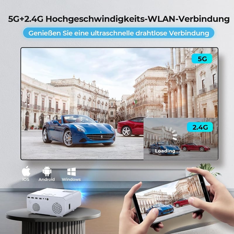 Zoomcat 4K Projektor 20000 Lumen Fényerővel - Full HD 1080P Mini Vetítő 5G WiFi és Bluetooth Funkcióval - Otthoni Mozi iPhone/Android/Laptop