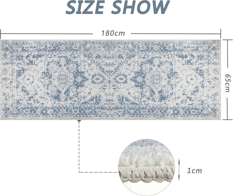 Famibay Vintage Csúszásmentes Futószőnyeg 65x180cm - Mosható Szőnyeg Folyosóra, Konyhába