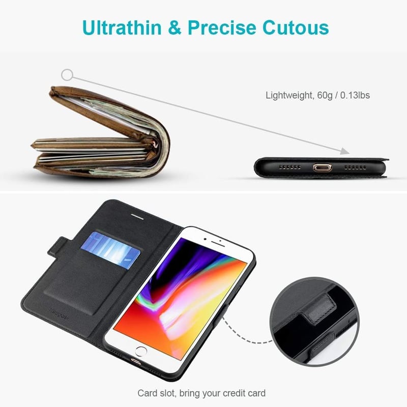 iPhone X/XS Fekete Flip Tok - Aunote Prémium Védőtok Kártyatartóval
