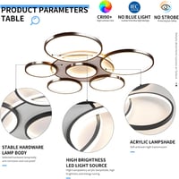 YYUTLUO Modern LED Mennyezeti Lámpa 110cm - Fekete Többkörös Csillár 120W Fokozatmentesen Szabályozható 3000-6000K Fém-Akril Lámpatest 6