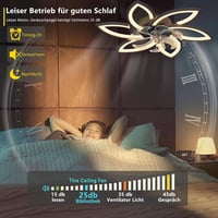 Revneey LED Mennyezeti Ventilátor Lámpával - 66W Szabályozható Fényerő, 3000-6000K, 6 Fejes, Csendes, Fekete, Távirányítós, Nappali és Hálós 5