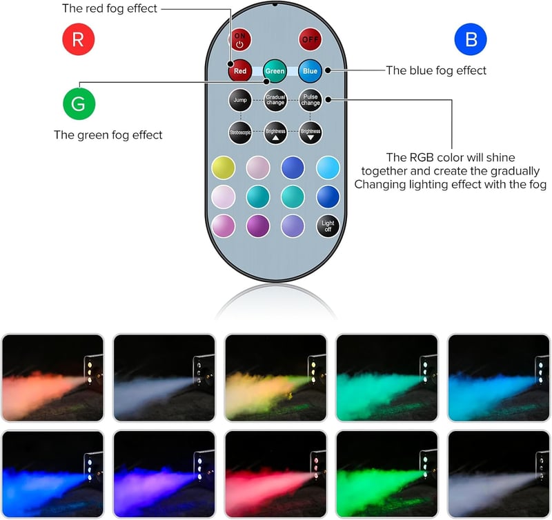 UKing 1200W RGB Ködgép Távirányítóval 6 Színes LED Fénnyel 1L Tartállyal Esküvő Buli Színház Klub Rendezvény