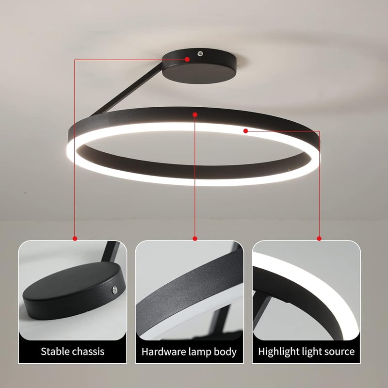 minifair Modern LED Mennyezeti Lámpa - Fekete Kör Alakú Dizájn, 21W, 3000K Meleg Fehér, Érintőképernyős, Konyha, Hálószoba, Nappali Világítá