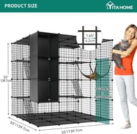 YITAHOME Nagy Macska Ketrec Tárolóval - 140x140x140 cm Fém Játszótér Függőággyal, 4-Szintes Beltéri Kennel 1-4 Macska Részére, Fekete 5
