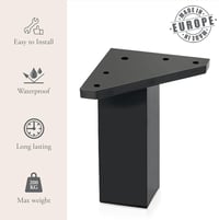 Kukicu Bútorlábak - 8 db Fekete Négyzet Profilú (40x40 mm) Bútorláb Szett - 8 cm Magas - Csavarokkal - Modern Stílusú - 200 kg Teherbírás 3