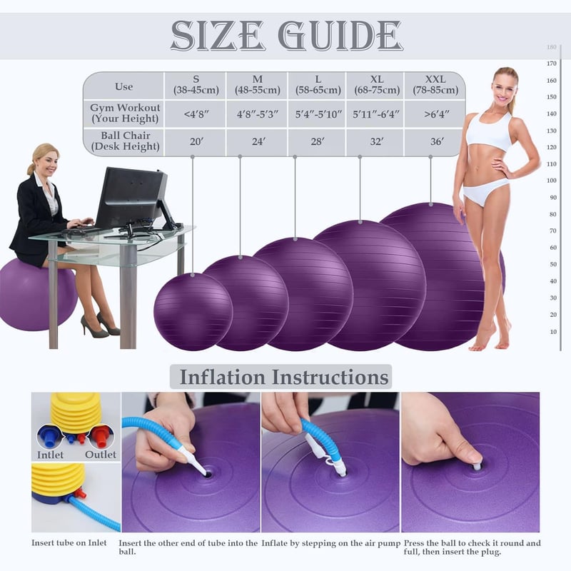 Goonidy 65cm Fekete Fitneszlabda - Ergonomikus Ülőlabda Gyerekeknek, Robbanásbiztos Tornalabda Jógához, Pilateshez, 2200 Font Teherbírással