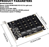 XTVTX 4 portos NVMe-PCI-e átalakító kártya M.2 SSD-hez, X16 bővítőkártya 2