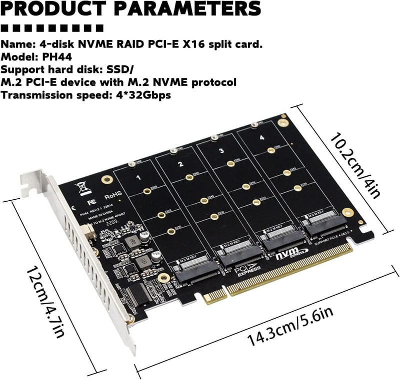 XTVTX 4 portos NVMe-PCI-e átalakító kártya M.2 SSD-hez, X16 bővítőkártya