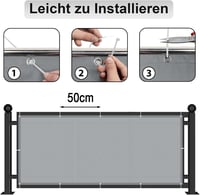 AXT SHADE Erkély Takaró, 100x600 cm, Fényzáró Poliészter Balkonvédő, UV-álló, Időjárásálló Erkélyponyva, Világosszürke 6