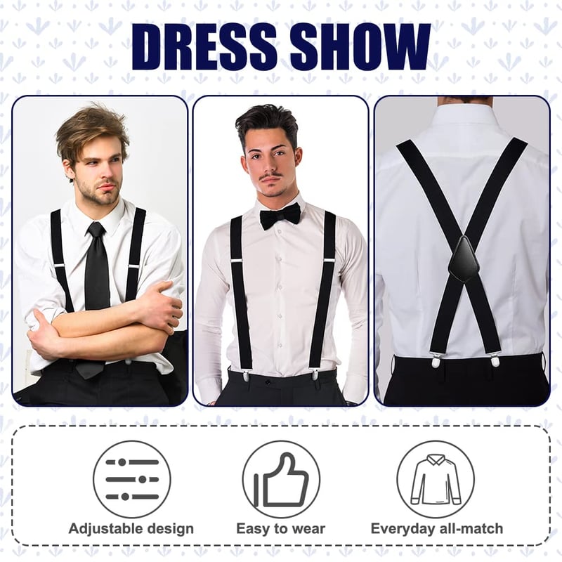 Aomig extra erős, széles férfi nadrágtartó, 4 fémcsipesszel - unisex, X-stílusú
