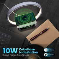 WILIT LED éjjeli lámpa 10W vezeték nélküli töltővel, ébresztő funkcióval, 3 fényerőszinttel - szürke 2