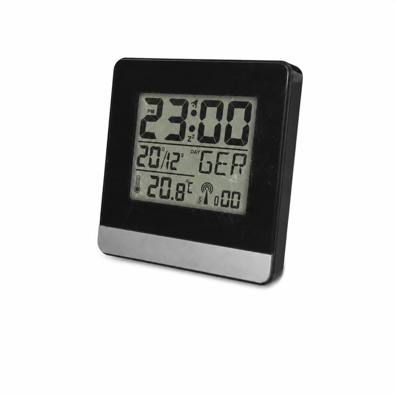 Technoline WT 260 DCF77 radio digitalna budilica crna, LCD zaslon, unutarnji termometar — zaslon je ogreban (stanje: vidi drugu sliku)