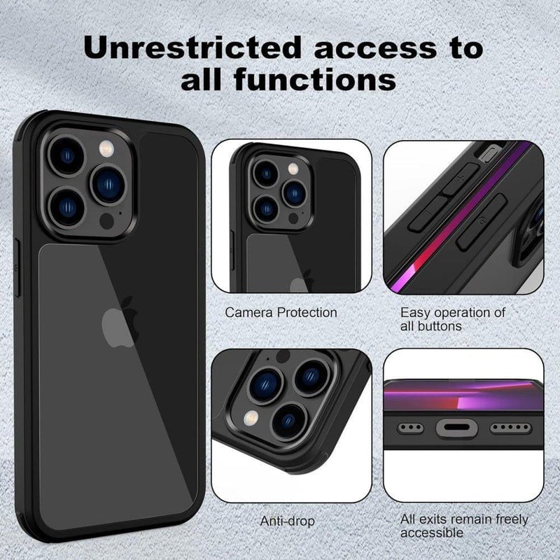 iPhone 13 Pro Fekete Ütésálló Tok Beépített Kijelzővédővel